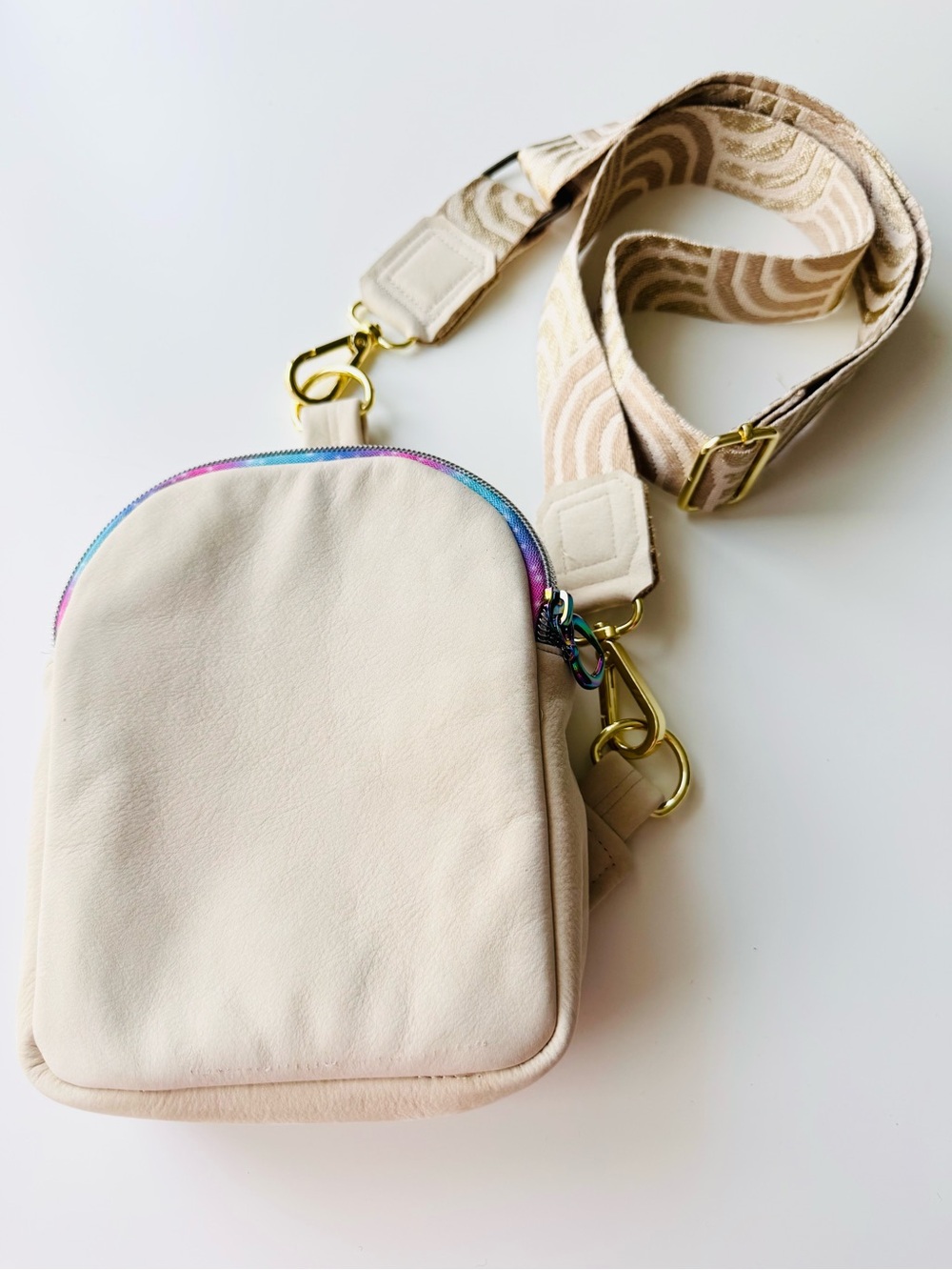 MM Hand Crafted One of a Kind Crossbody with Gold Accents NEW 8 “ x 6” x 2”